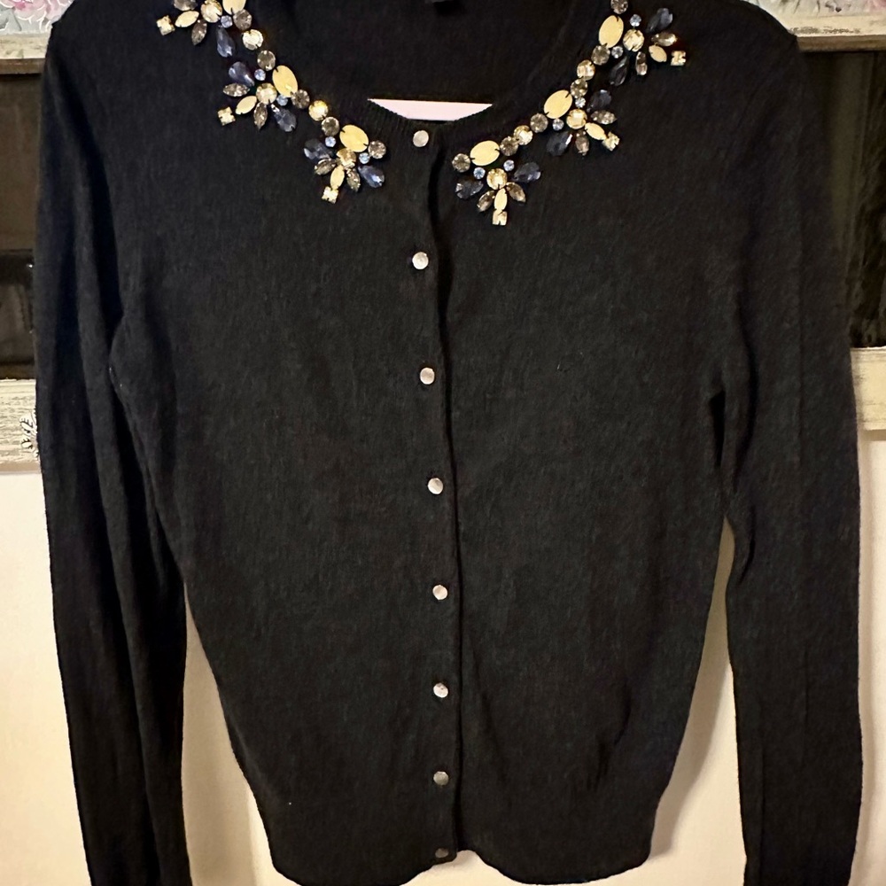 Ann Taylor Dark Gray Cardigan with Floral Embellishments
